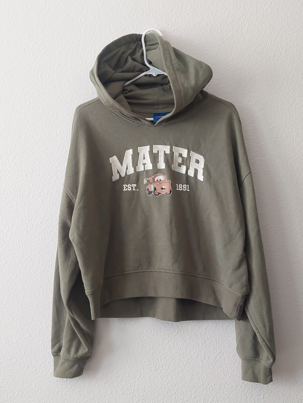Disney Pixar Cars Mater Est 1991 Pullover Hoodie Olive Green Ross Size Large